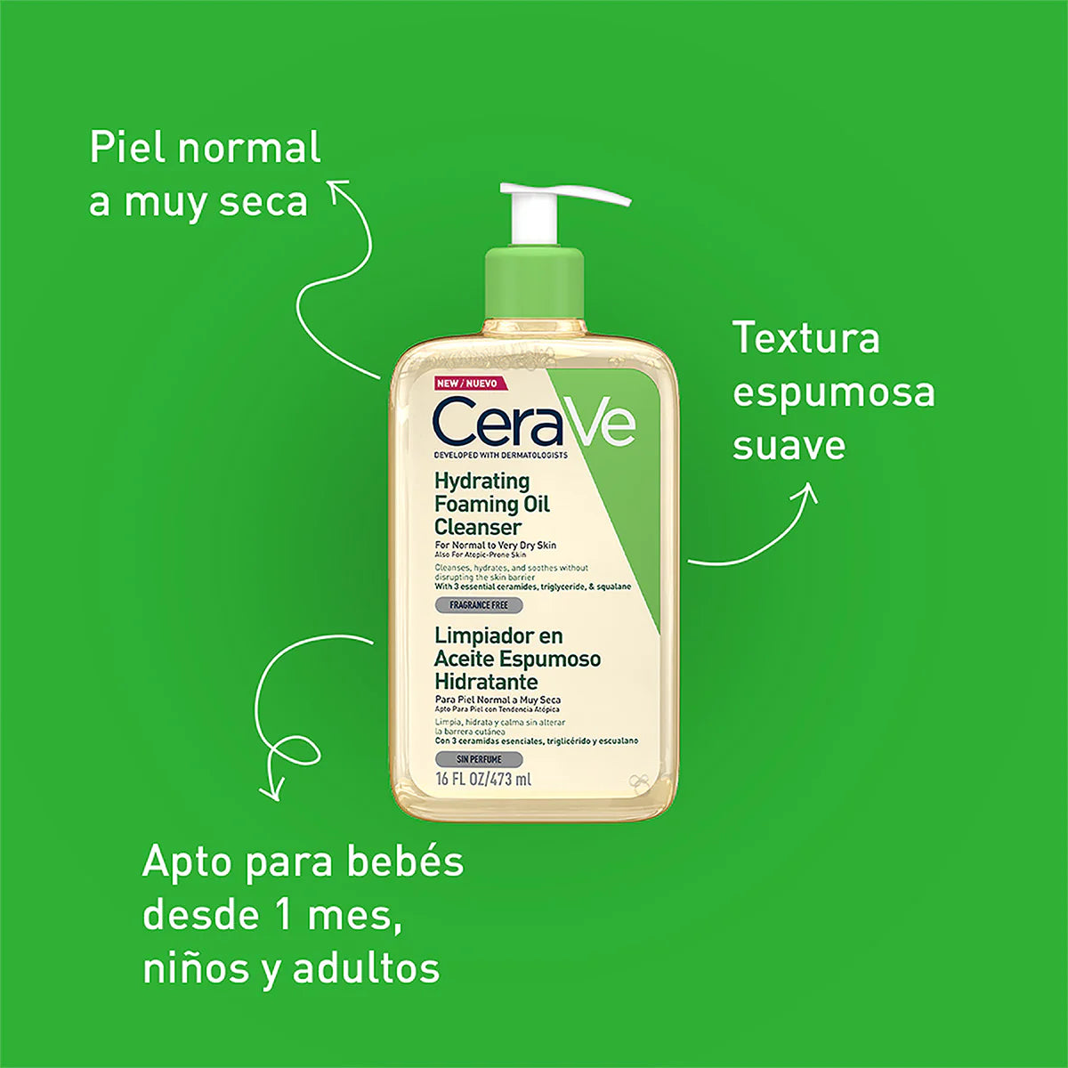 Limpiador En Aceite Espumoso, Facial y Corporal 473 ml - CeraVe