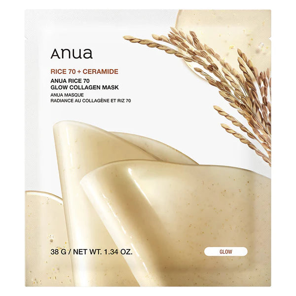 Mascarilla Facial Glow Rice 70 con Colágeno 4 pz - Anua
