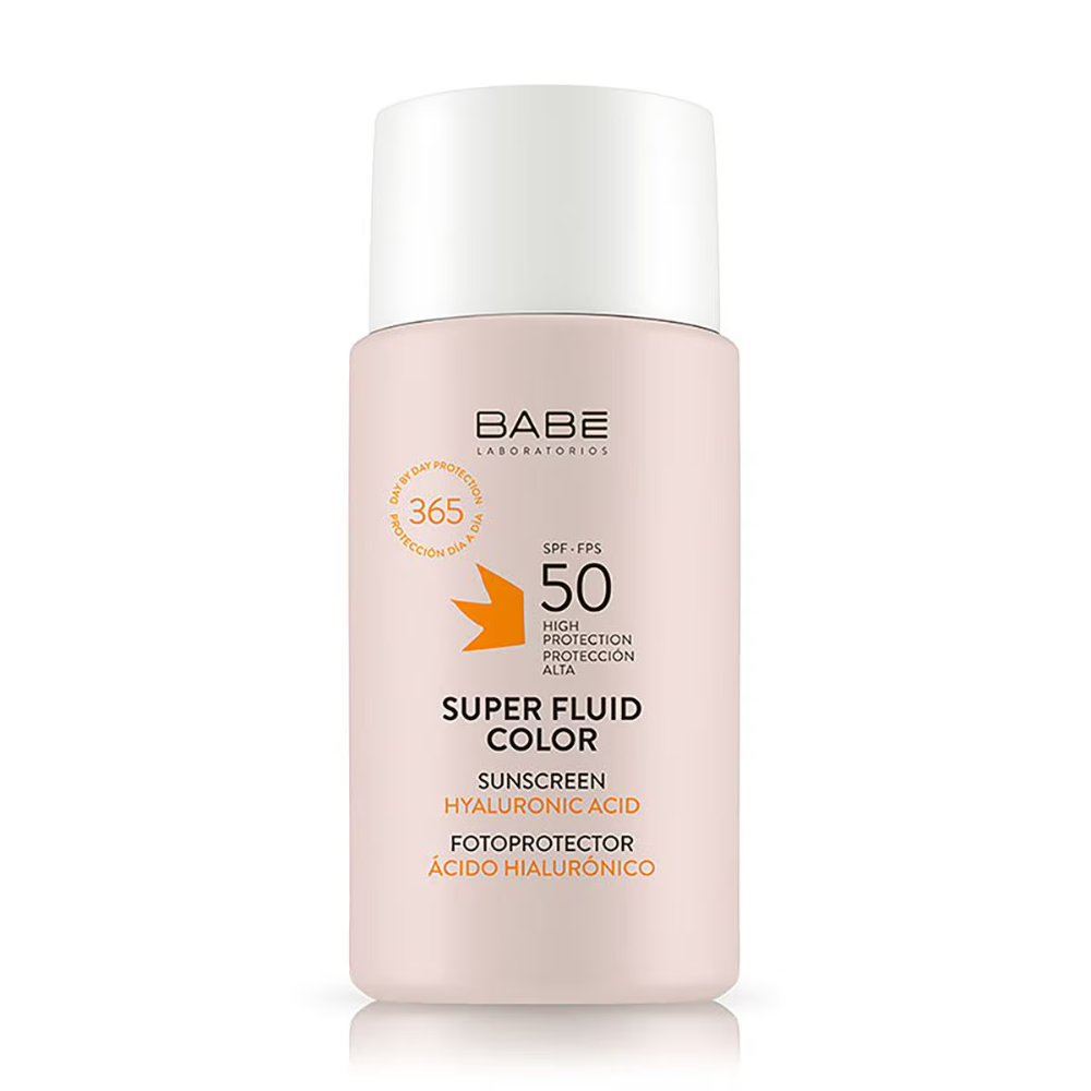 Protector Solar Facial Efecto Natural Super Fluid Sunscreen SPF 50 con Color 50ml - BABE