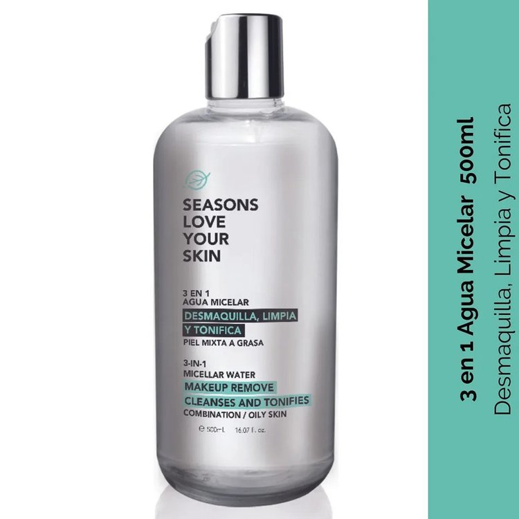 Agua Micelar 3 en 1 Piel Mixta a Grasa 500 ml - Seasons