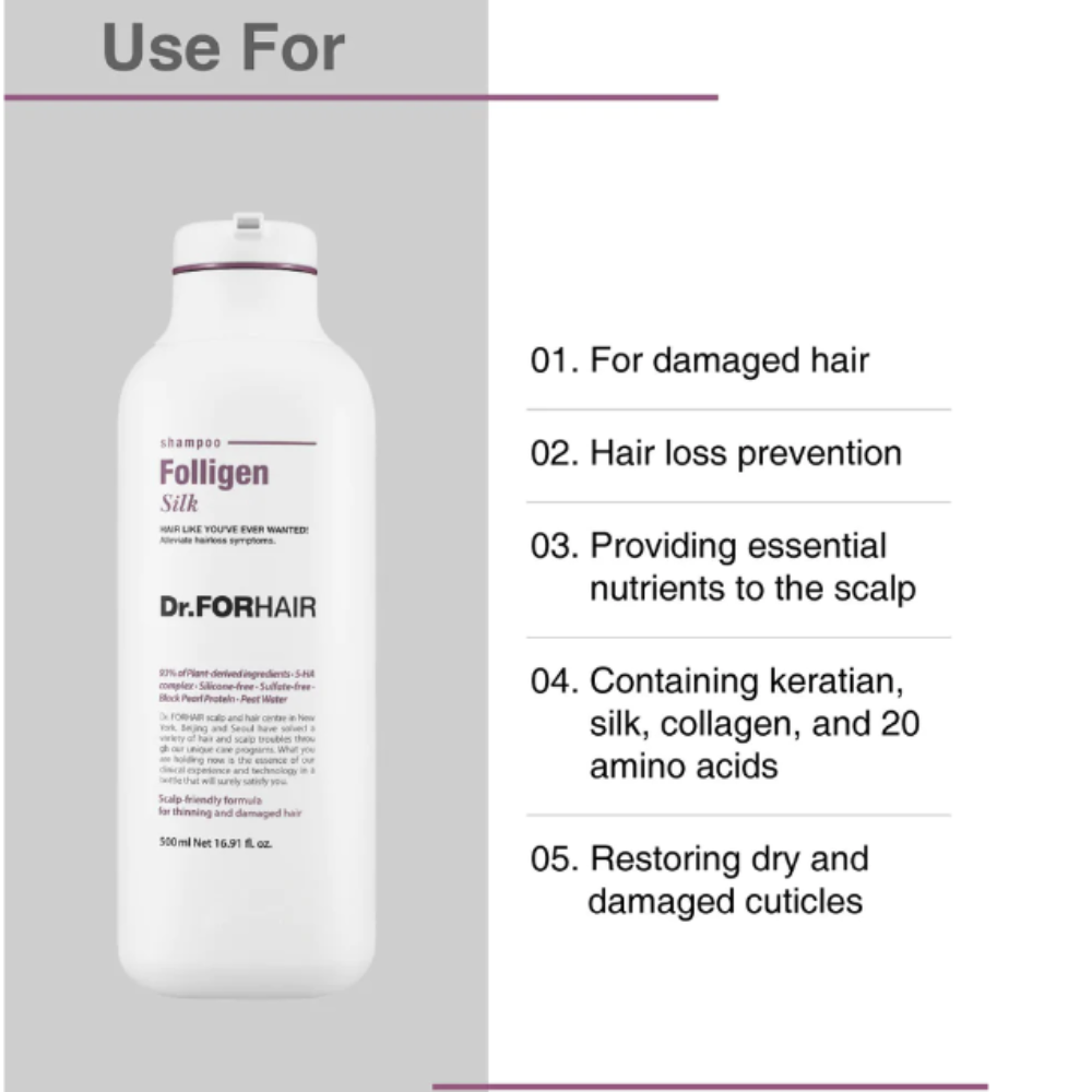 Shampoo Para Cabello Seco Folligen Silk Shampoo 500 Ml - Dr. Forhair