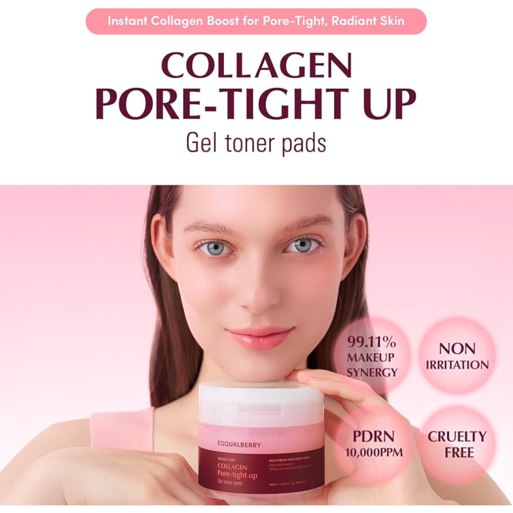 Almohadillas de Tónico en Gel Collagen Pore-Tight Up Gel Toner Pads 60 pzs - Eqqualberry