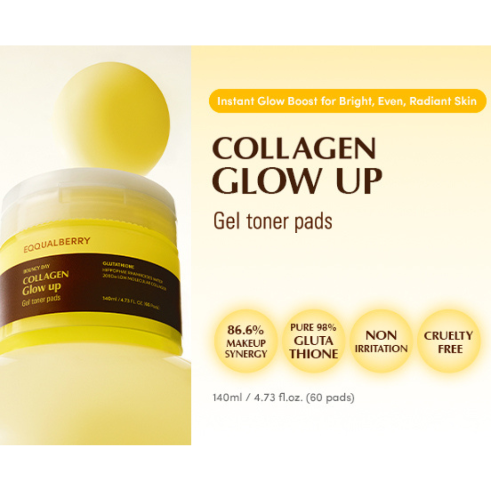 Almohadillas de Tónico en Gel Collagen Glow-up Gel Toner Pads 60 pzs - Eqqualberry